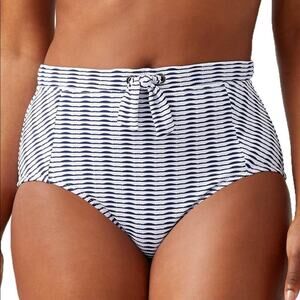 Tommy Bahama Island Cays Navy Blue Stripe High Waist Swim Bottom XS NEW